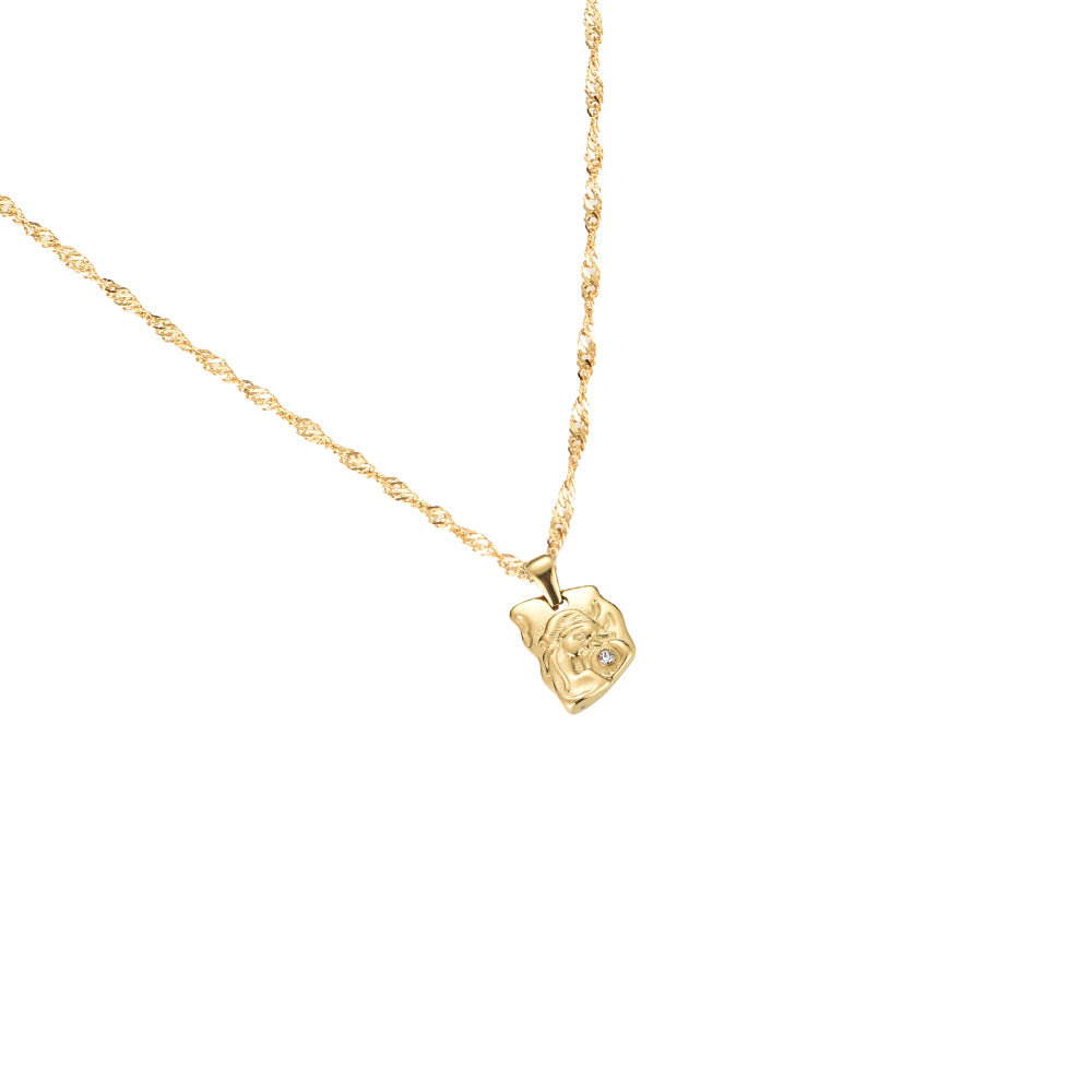 Cortina Halskette in Gold, Singapurkette mit gehämmertem Anhänger, Ansicht 2