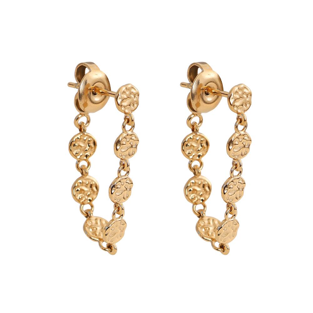 Sorrento Ohrringe in Gold, Ohrstecker mit Kette aus gehämmerten Plättchen, Produktansicht