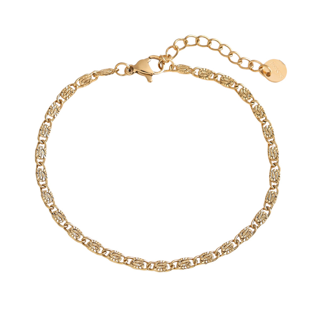 Orvieto Armband in Gold, Ovalglieder mit Strahlenprägung, Produktansicht