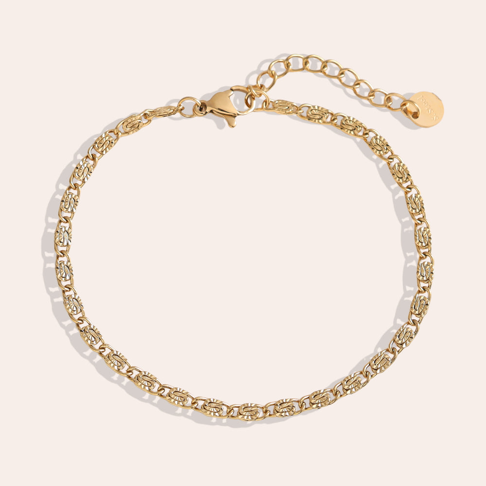 Orvieto Armband in Gold, Ovalglieder mit Strahlenprägung, Ansicht 3