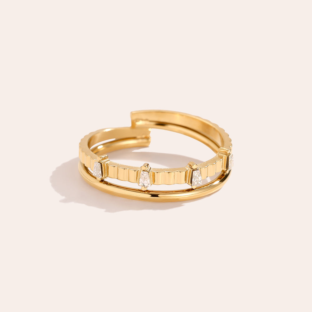 Lipari Ring in Gold, zweireihig mit Zirkonia, Ansicht 2