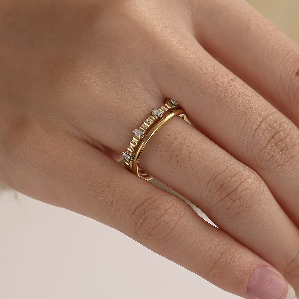 Lipari Ring in Gold, zweireihig mit Zirkonia, Ansicht 3