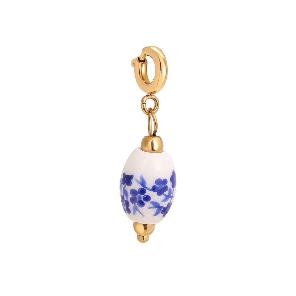 AMPEZZO Modular Charm - Edelstahl Anhänger ovale Keramik mit Federverschluss