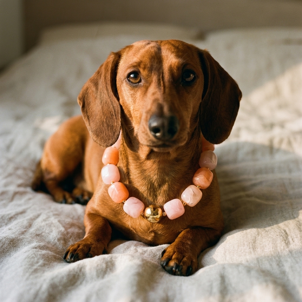 Dackel traegt FABRIANO Kette Coral Rosa – mavabo-jewels