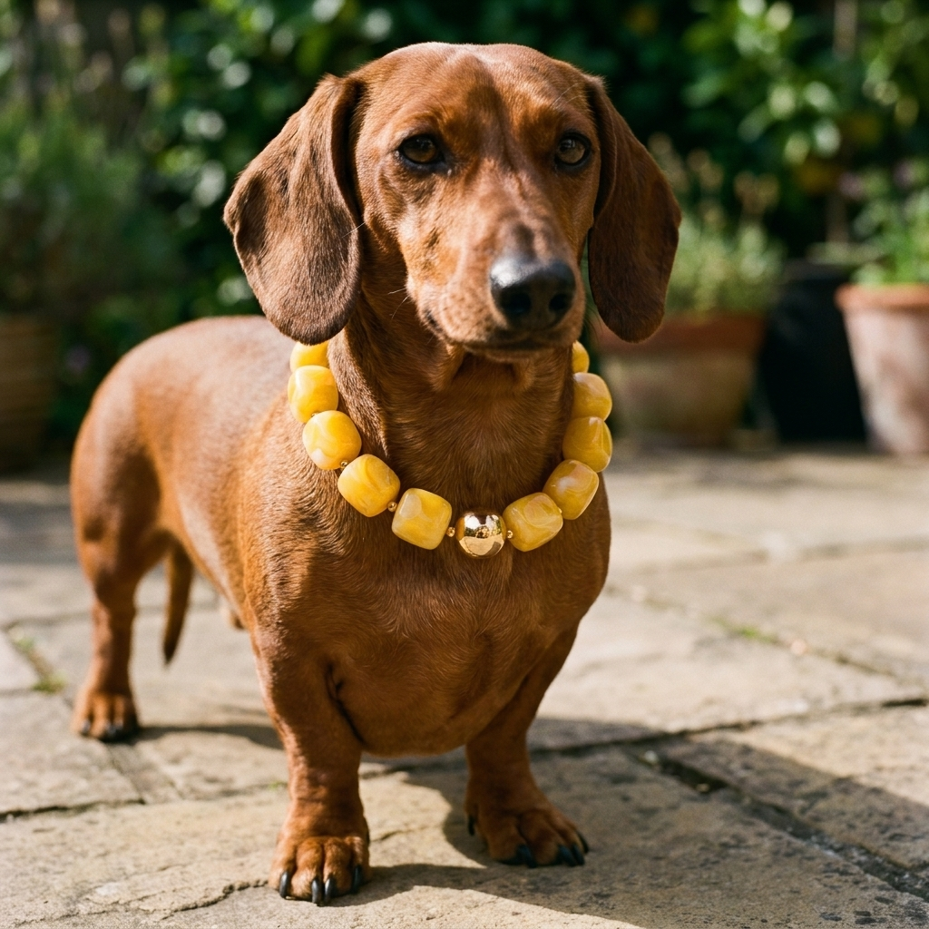 Dackel traegt FABRIANO Kette Gelb – mavabo-jewels